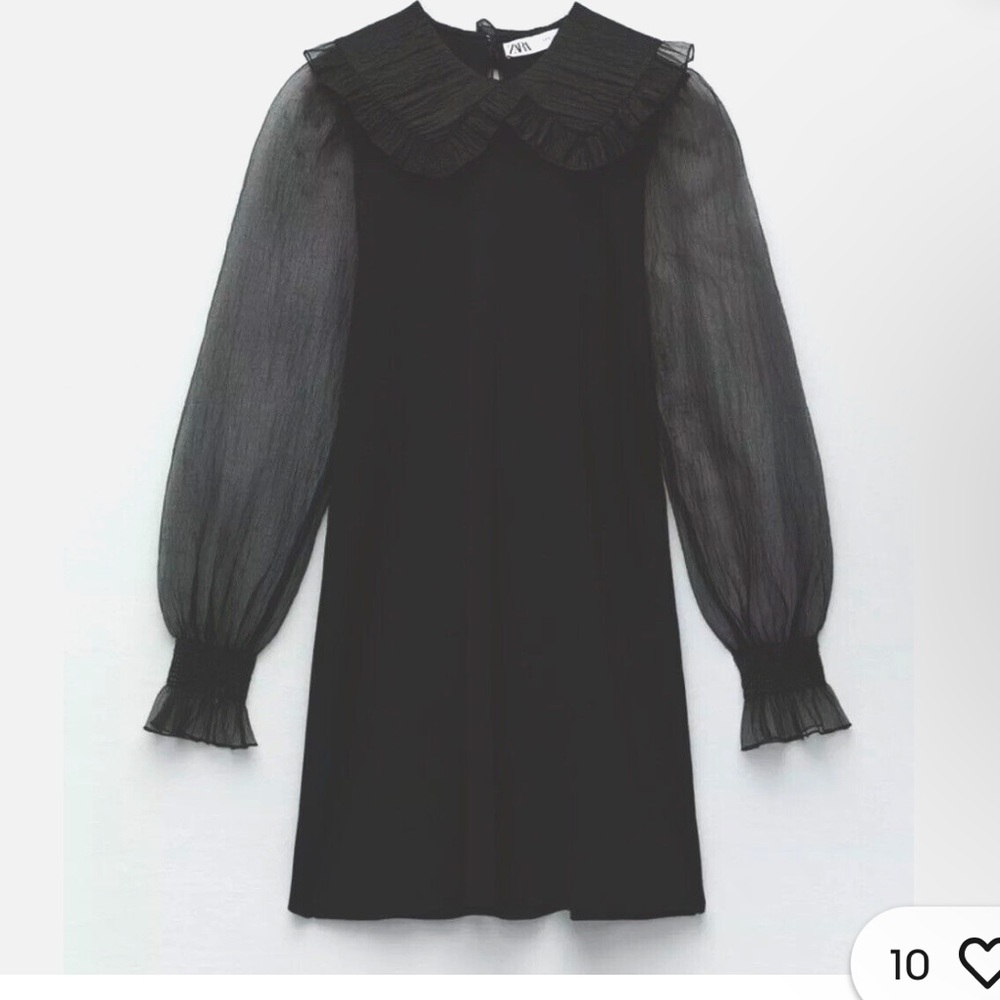 Zara Black Mini knit Dress with Sheer Sleeves